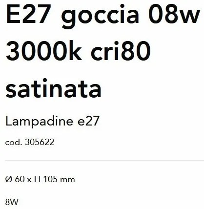 Bec LED, E27 goccia 08w 3000k cri80 satinata