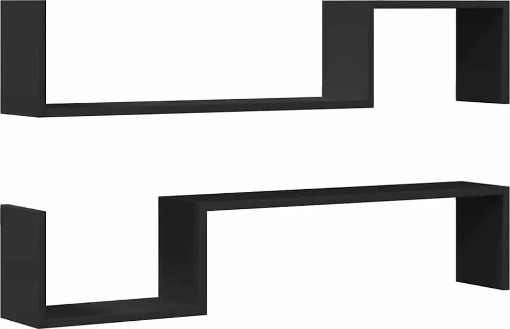 vidaXL Rafturi de perete, 2 buc., negru, 100x15x20 cm, PAL