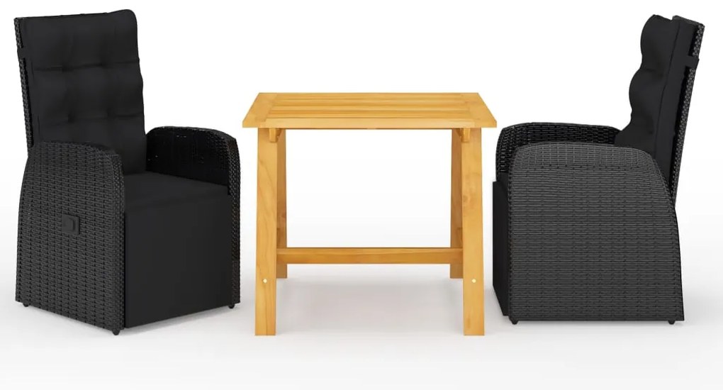 vidaXL Set mobilier de grădină, 3 piese, negru