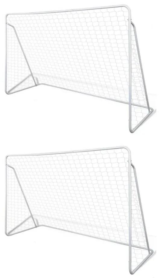 Porți de fotbal cu plasă, 2 buc, 240 x 90 x 150 cm, oțel