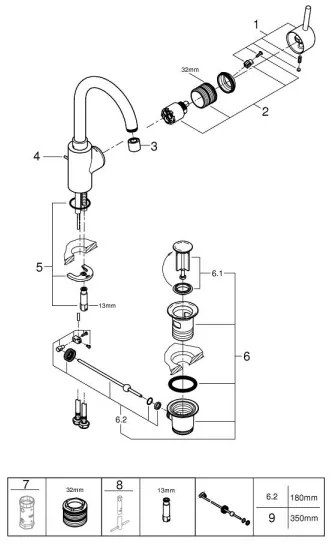 GROHE 32629002 - Baterie pentru lavoar CONCETTO, mărime L, crom lucios
