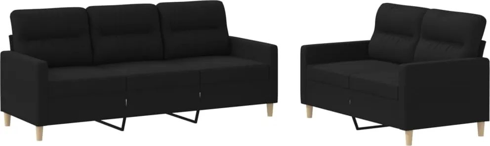 vidaXL Set de canapele cu perne, 2 piese, negru, textil