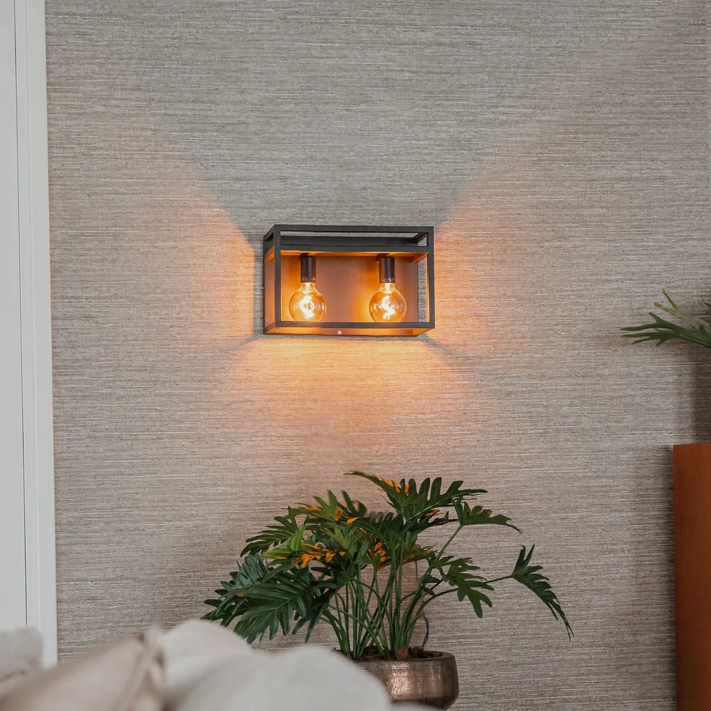 Lampă de perete industrială neagră cu raft 2 lumini - Cage Rack