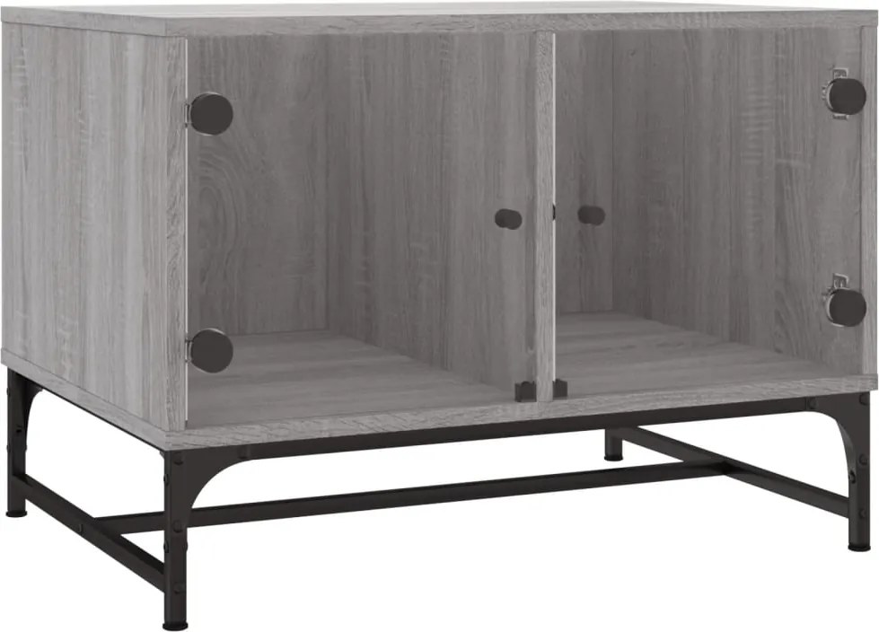 vidaXL Măsuță de cafea cu uși din sticlă, gri sonoma, 68,5x50x50 cm