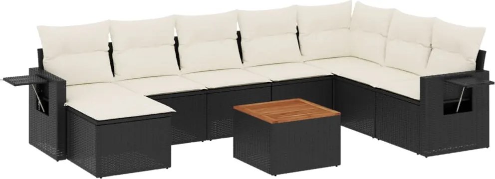 vidaXL Set mobilier de grădină cu perne, 9 piese, negru, poliratan
