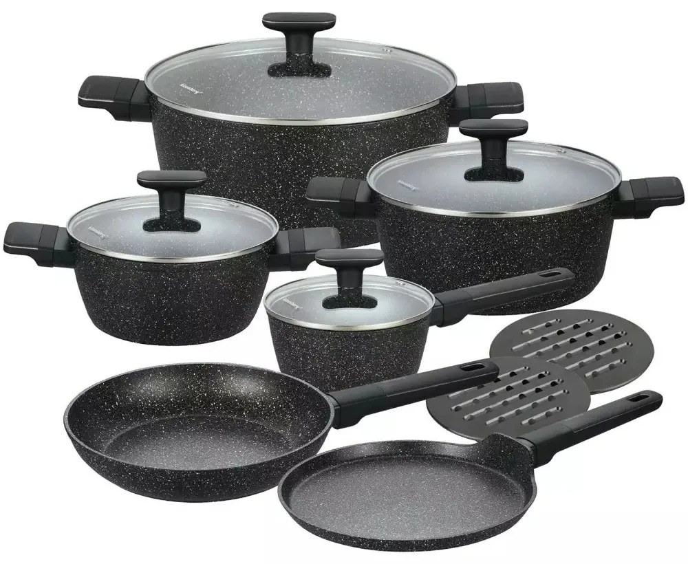 Set oale și tigăi cu capace, strat antiaderent, Klausberg KB7830 – 12 piese, 16–28 cm, compatibil inducție, negru