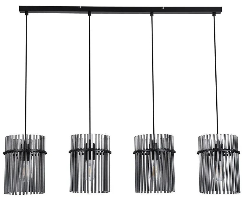 Lustra suspendata metal negru, tije din sticla Swizzle 4L