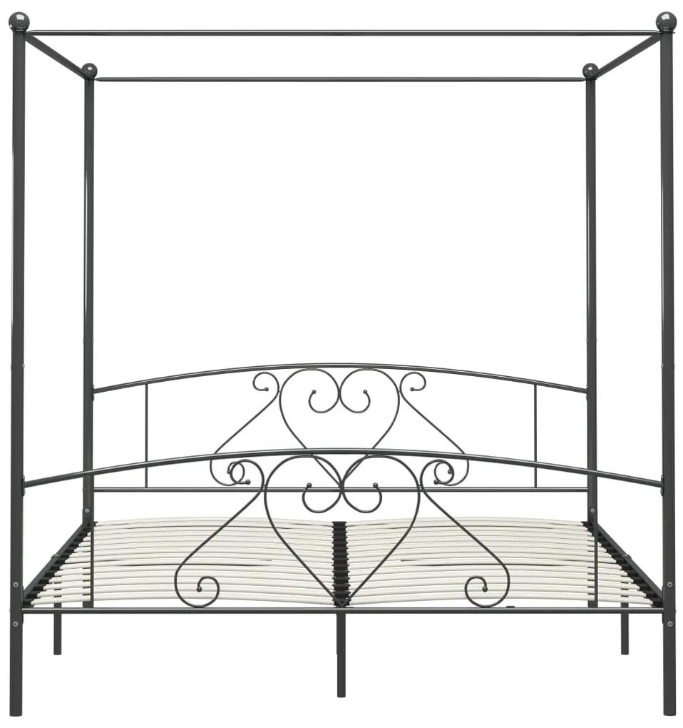 Cadru de pat cu baldachin, gri, 200 x 200 cm, metal Gri, 200 x 200 cm