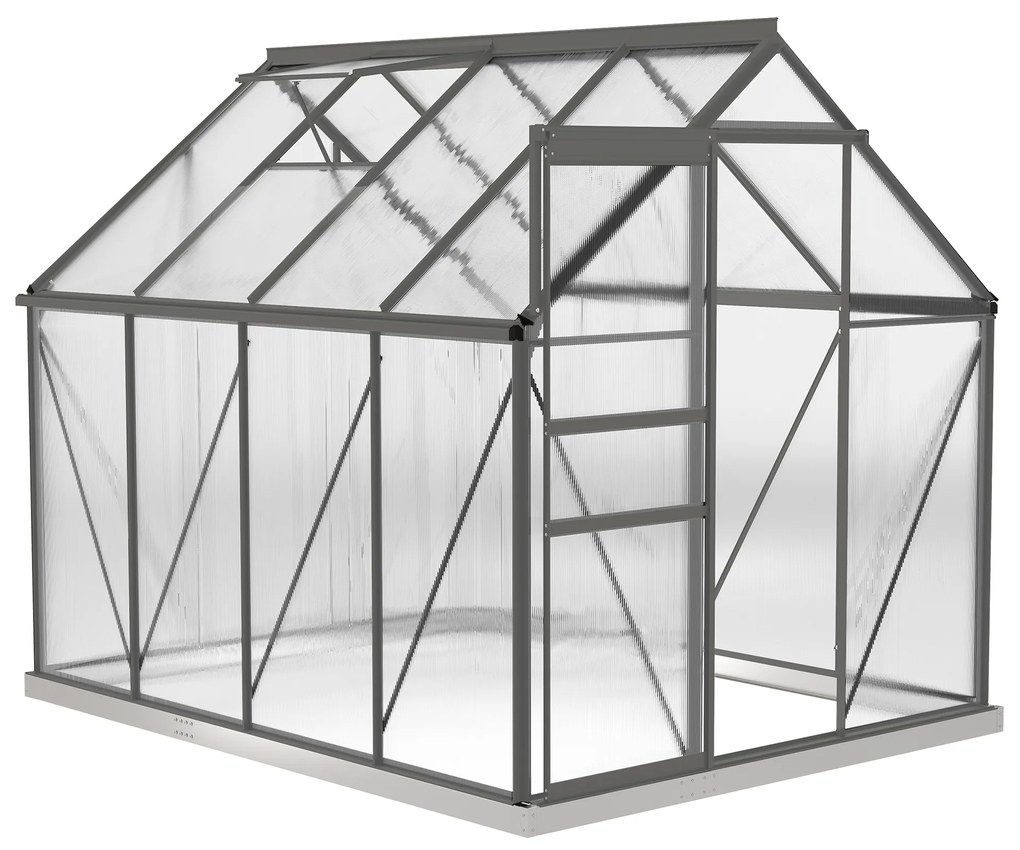 Outsunny Seră de grădină din policarbonat 4,8 m² cu fundație, clapetă reglabilă, ușă culisantă 1,9x2,53x1,99m transparent | Aosom Romania