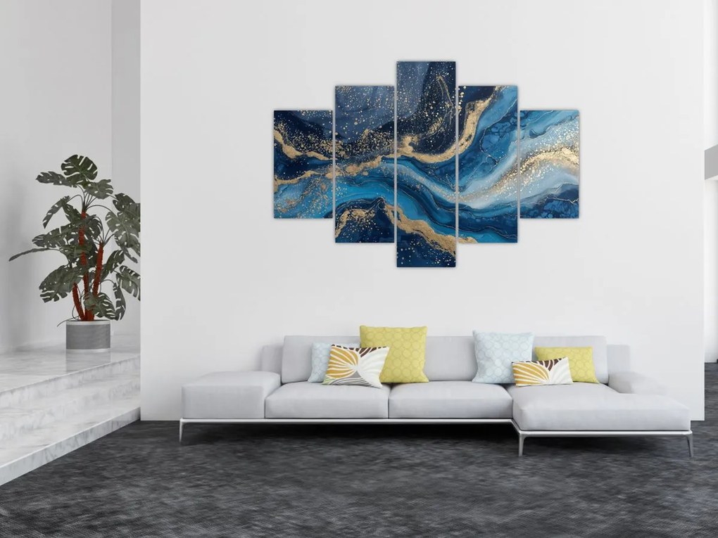 Tablou - Marmură abstractă albastru-aurie (150x105 cm)