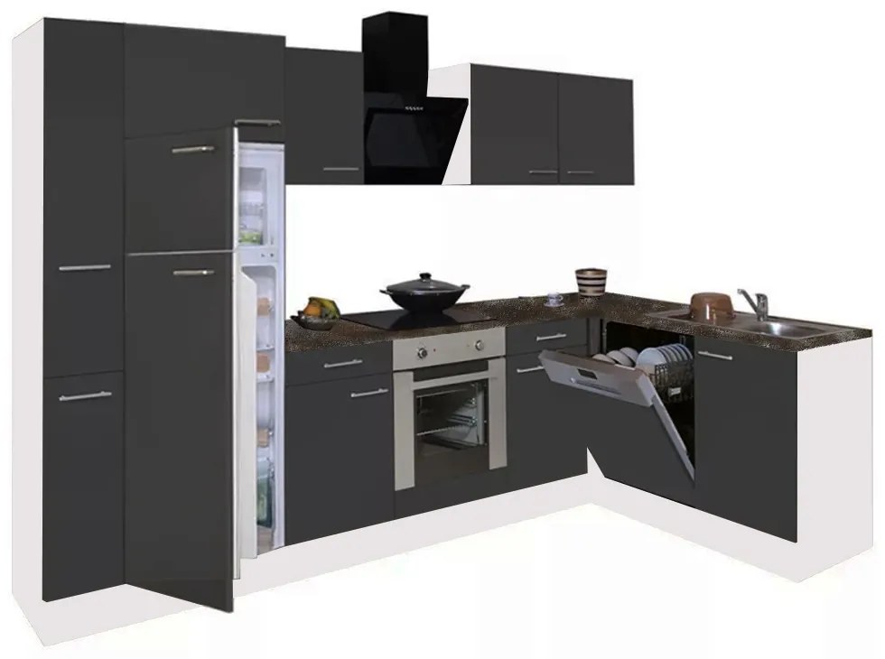 Dulap de bucătărie de colț Yorki 310, corp alb, față antracit satinat, element cuptor inferior, frigider congelator superior