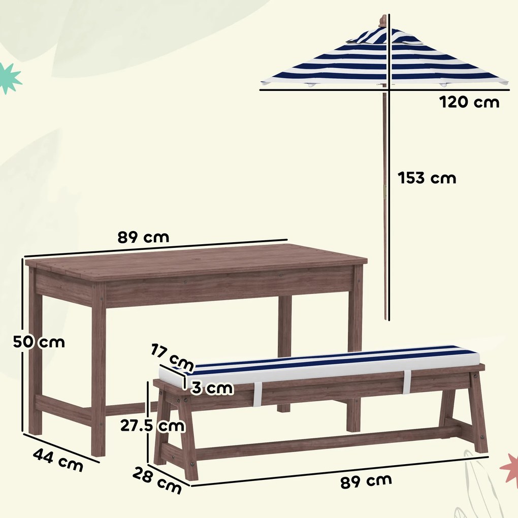 AIYAPLAY Set mobilier de grădină exterior pentru copii cu perne și parasol detașabil, dungi bleumarin și albe | Aosom Romania