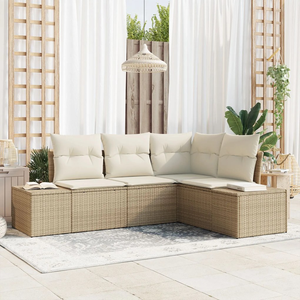 vidaXL Set de canapele pentru grădină 4 pcs Bej Rattan poli