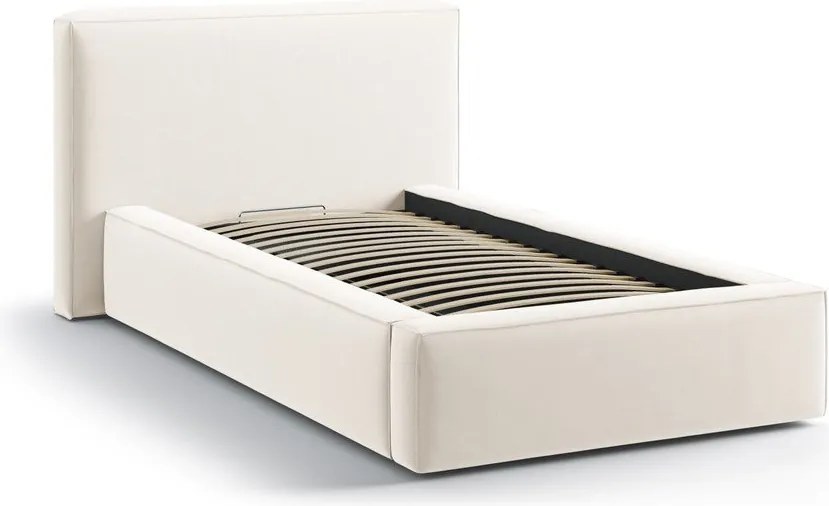 Pat crem tapițat cu spațiu de depozitare cu somieră 90x200 cm Jodie – Micadoni