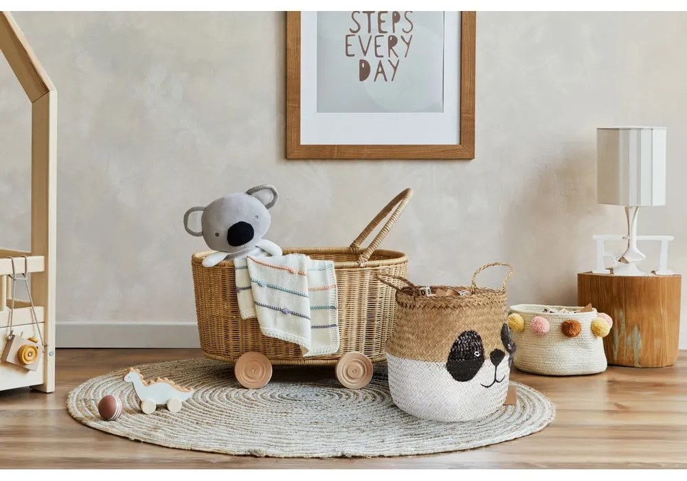 Coș de jucării pentru copii alb/în culoare naturală din iarbă-de-mare ø 25x24 cm Panda – Compactor