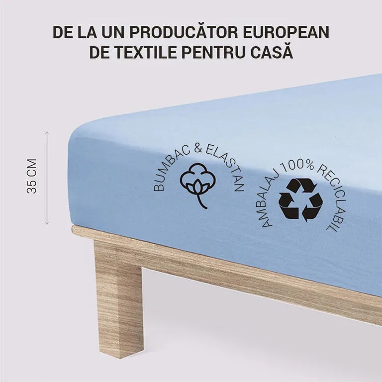 Cearșaf elastic jersey cu elastan albastru 180 x 200 cm