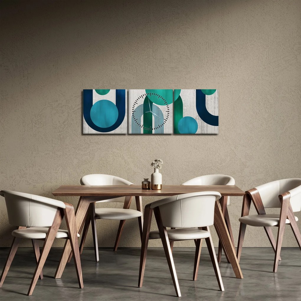 Tablou - Linii și forme circulare (cu ceas) (90x30 cm)