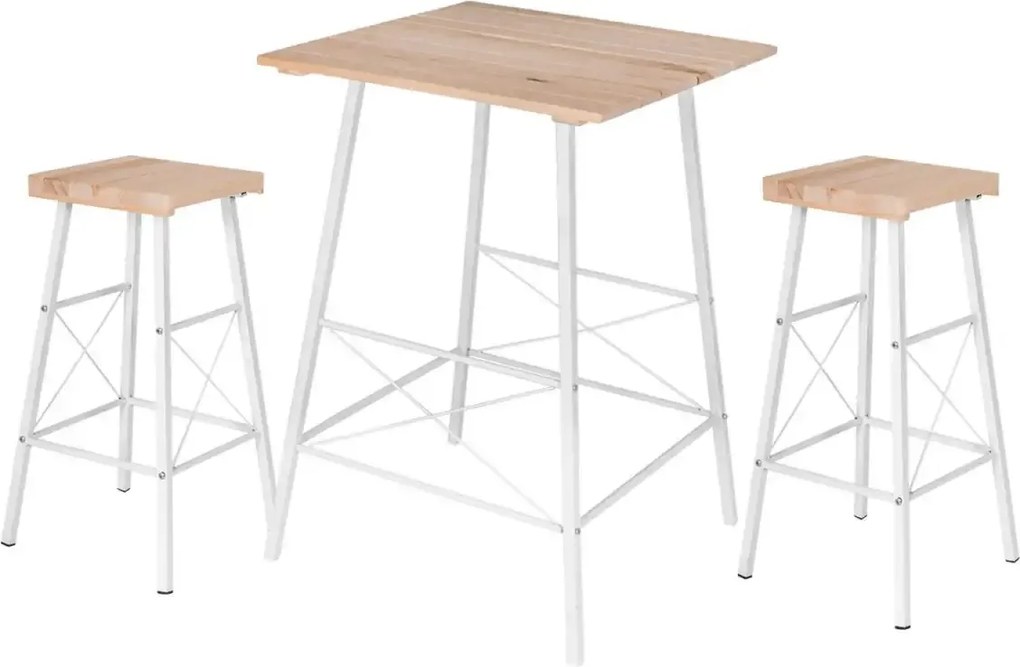 Set 2 scaune de bar ,lemn și metal,  alb-maro, 30x30x70 cm, HOMS