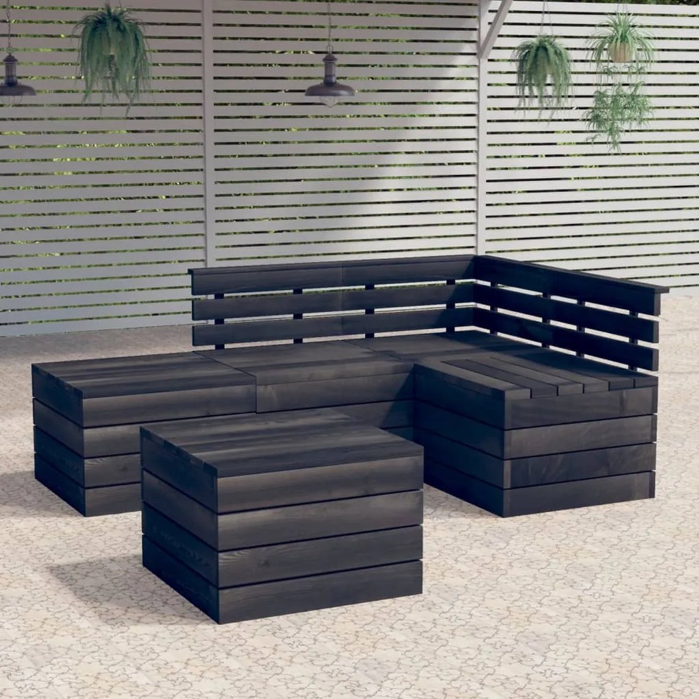 Set mobilier gradina din paleti, 5 piese, gri inchis, lemn pin
