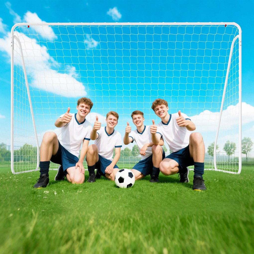 HOMCOM Poartă de Fotbal pentru Grădină și Parc cu 6 Pari în formă de U, din PE și Metal Eposidic, 301x120x200 cm, Alb | Aosom Romania