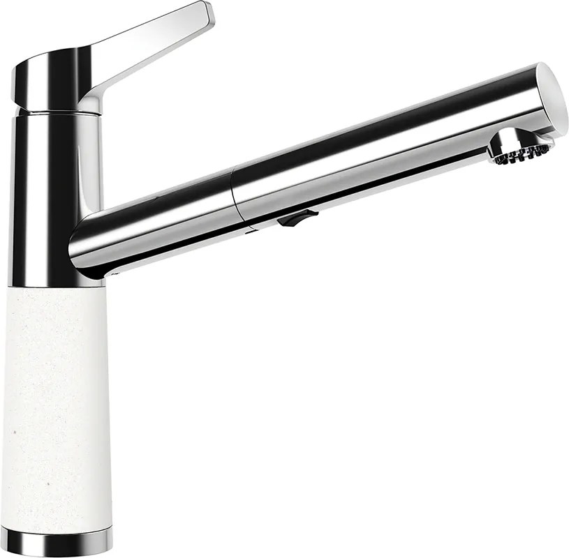 Baterie bucatarie Schock SC-510 Cristalite Alpina cu cap extractibil, 2 tipuri de jet, aspect granit, cartus ceramic, alb