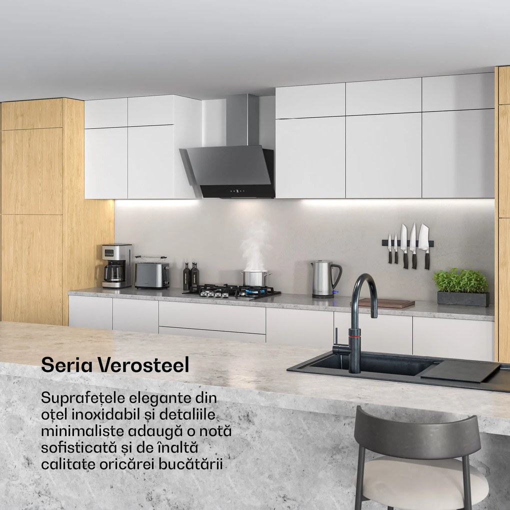 Klarstein Verosteel hotă de bucătărie | Elegantă, minimalistă, puternică | Clasa energetică A | 624 m³/h | 60 cm