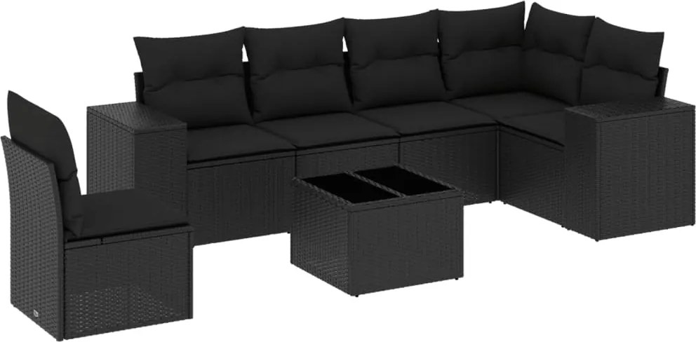 vidaXL Set canapele de grădină cu perne, 7 piese, negru, poliratan