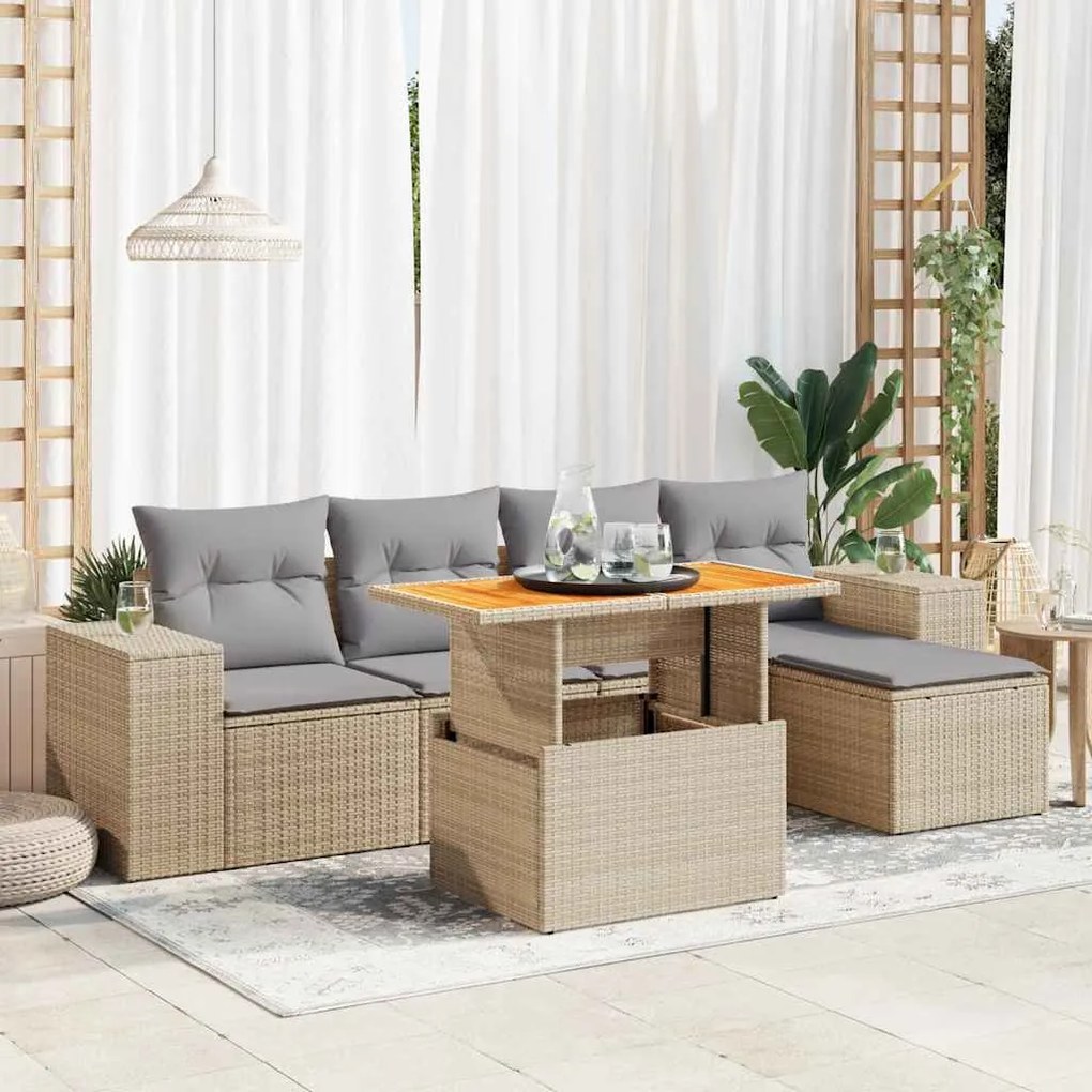 vidaXL Set canapele de grădină cu perne, 6 piese, bej, poliratan