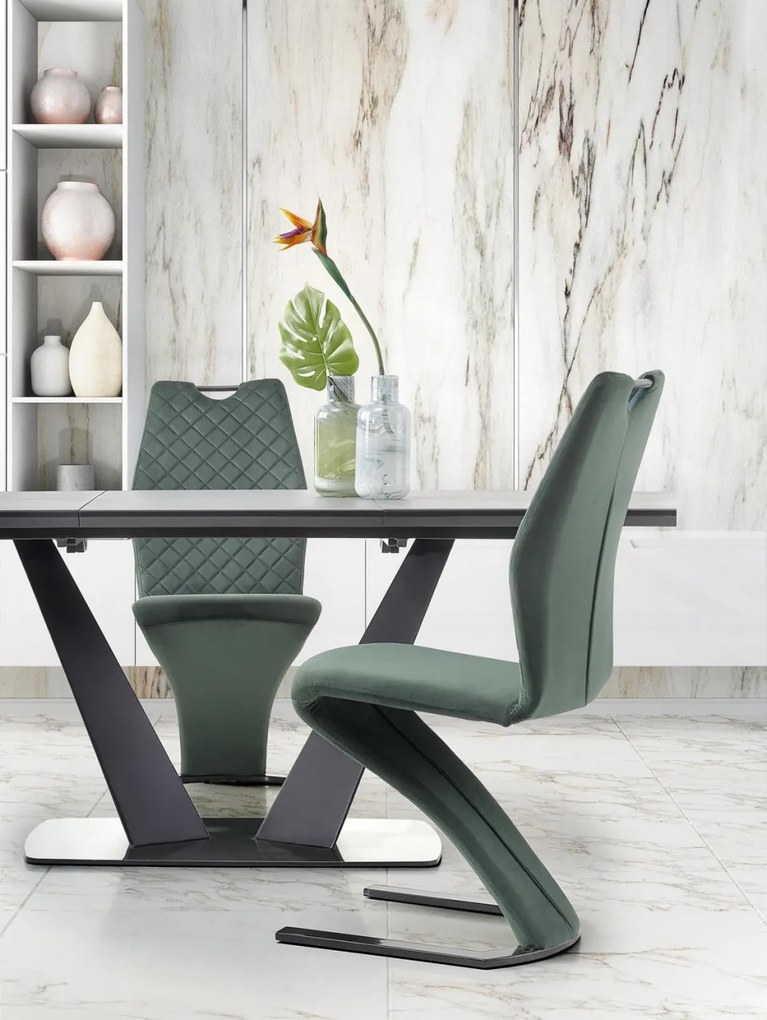 Set masa extensibila Fangor L160-220 cm + 4 scaune K442 velvet verde