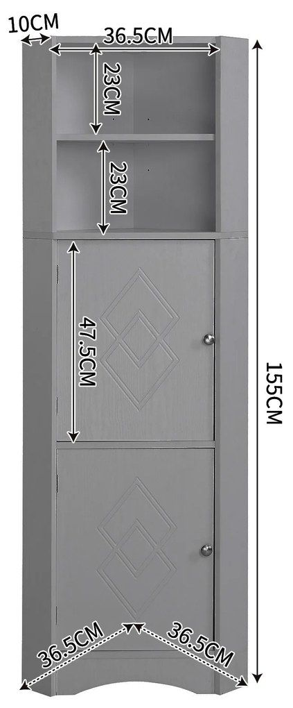 Dulap de baie colțar cu două rafturi, Gri | Aosom Romania