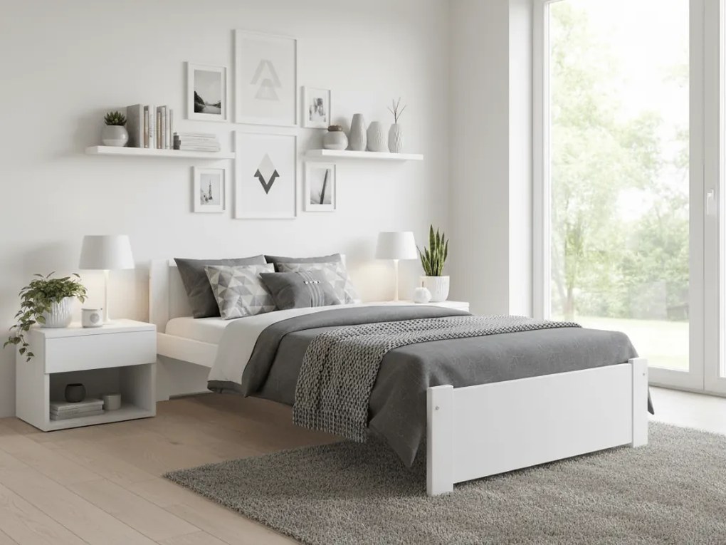 Pat de o persoana Culoare alb, IKAROS 90 x 200 cm Saltele: Cu saltele Coco Maxi 20 cm, Somiera pat: Cu lamele drepte
