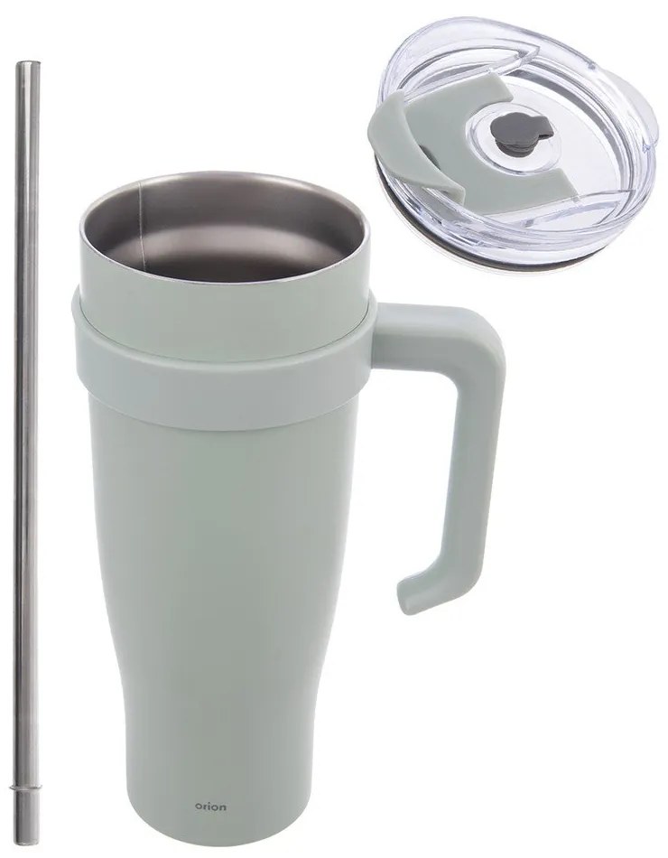 Cană termos verde salvie cu pai 1,2 l Termo – Orion