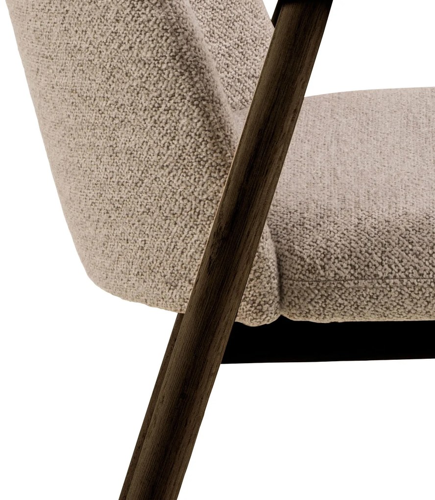 MAZZONI EXPORT RODERIC Bej Latte (material Monza 60)/cadru stejar uleiat afumat (nuanță nuc) - SCAUN BOUCLÉ DE LEMN RETRO