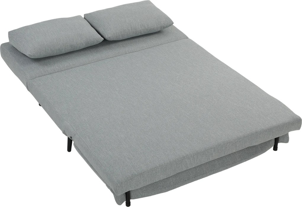 HOMCOM Canapea Extensibilă 2 Persoane 3 în 1 din Material Tip In cu 2 Perne, Cadru din Eucalipt, Gri Deschis | Aosom Romania