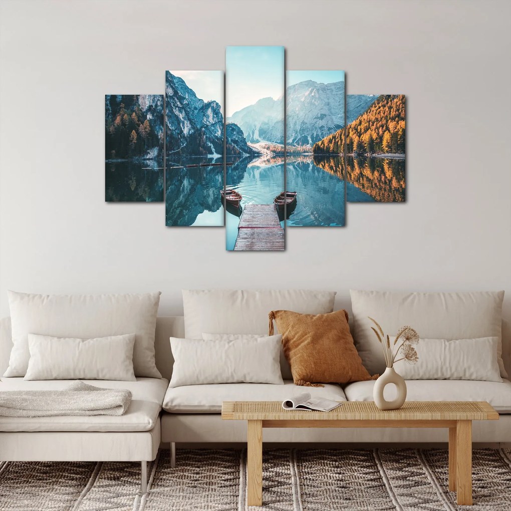 Tablou - Bărci pe Lacul Braies (150x105 cm)