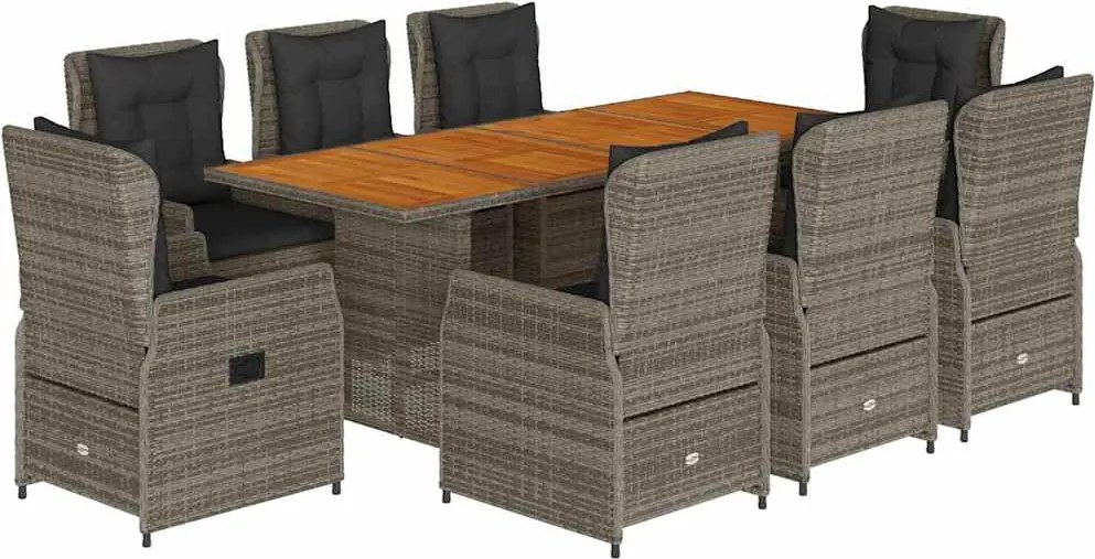 vidaXL Set mobilier grădină cu perne, 9 piese, gri, poliratan