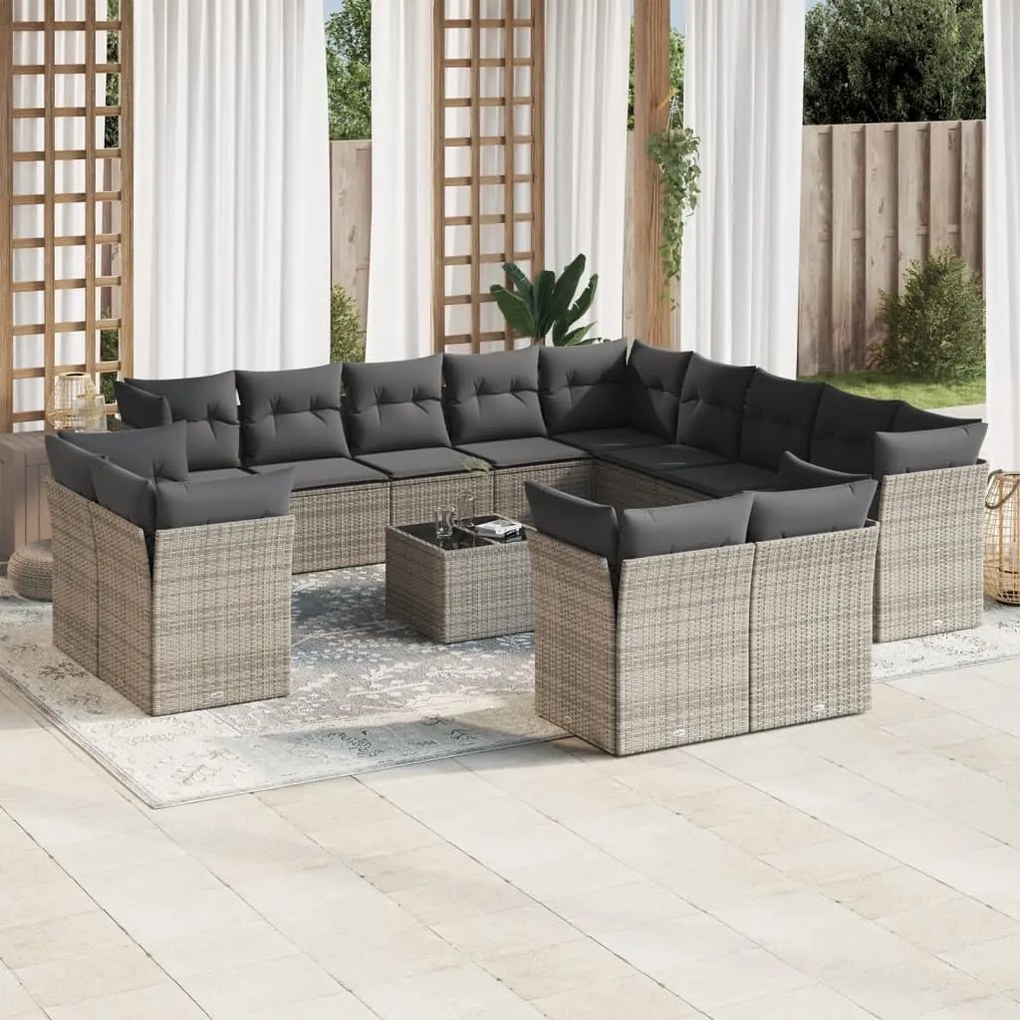 vidaXL Set mobilier de grădină cu perne, 14 piese, gri, poliratan