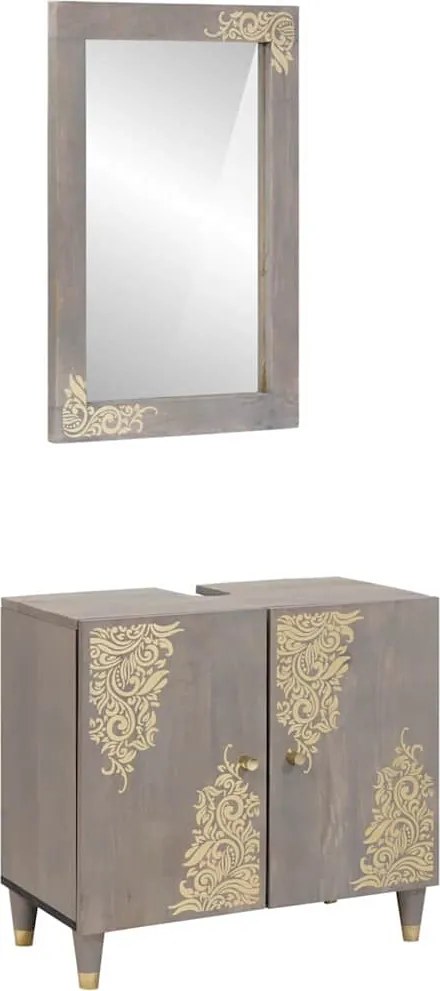 vidaXL Set dulap baie Pe perete cu ușă 2 pcs Gri Lemn de mango solid