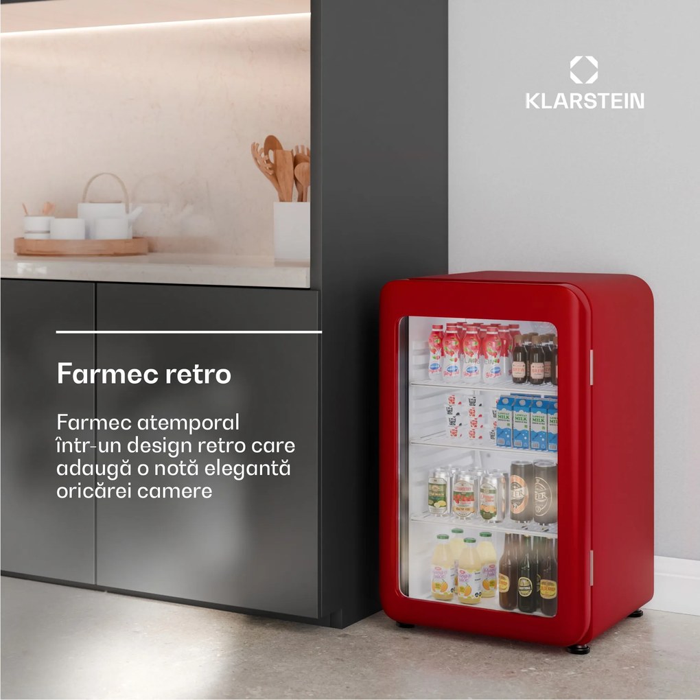 Klarstein Audrey Evo frigider pentru băuturi, Design retro, Uși din sticlă, 113 L, Clasa energetică C