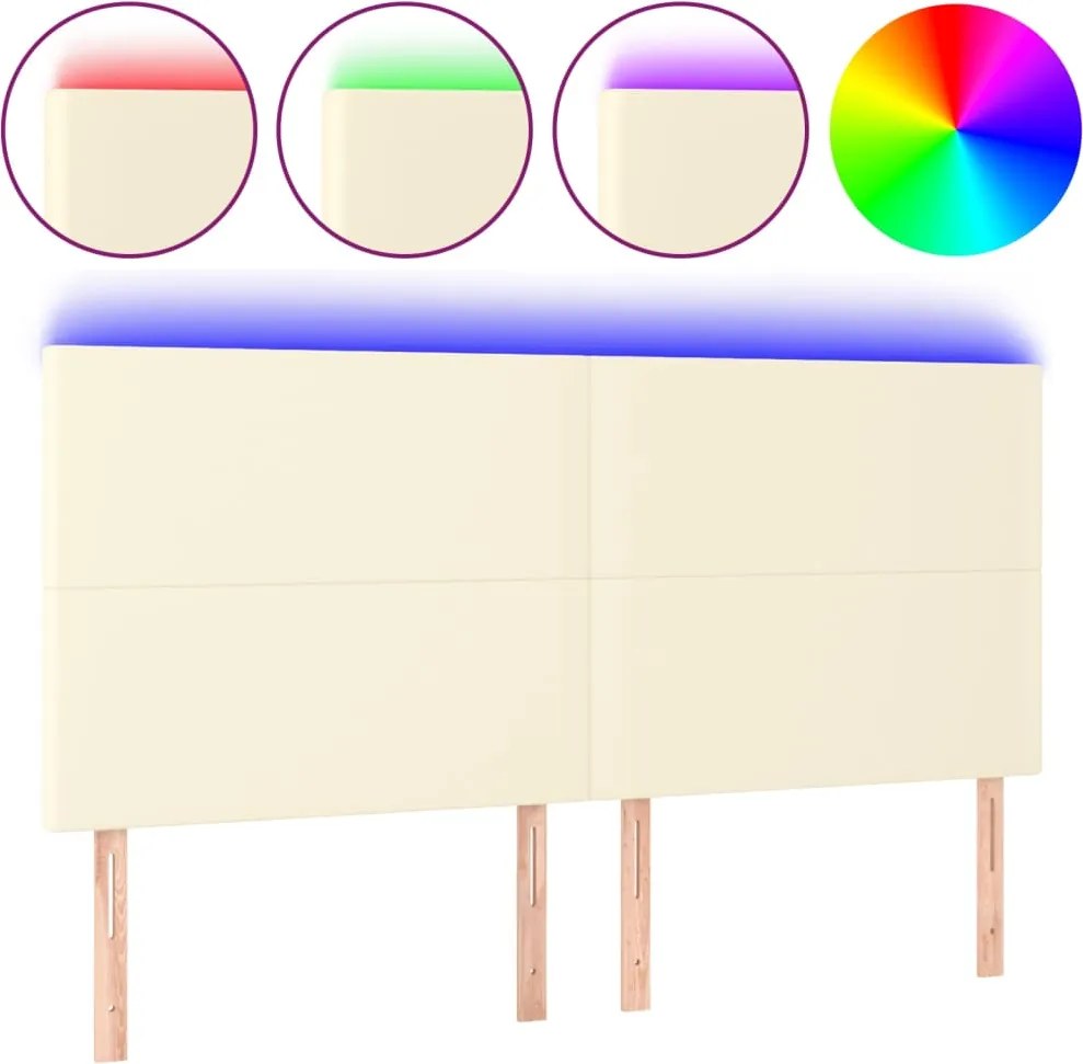 vidaXL Tăblie cu LED-uri, crem, 160x5x118/128 cm, piele ecologică
