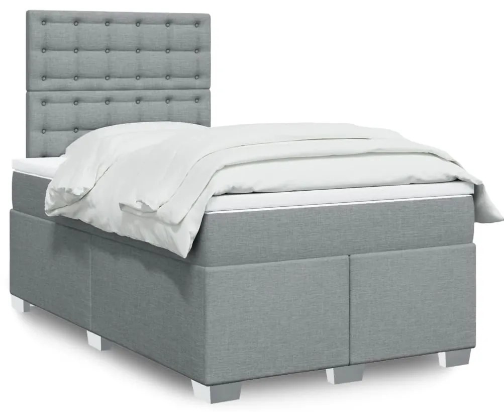 vidaXL Pat box spring cu saltea, gri deschis, 120x190 cm, textil