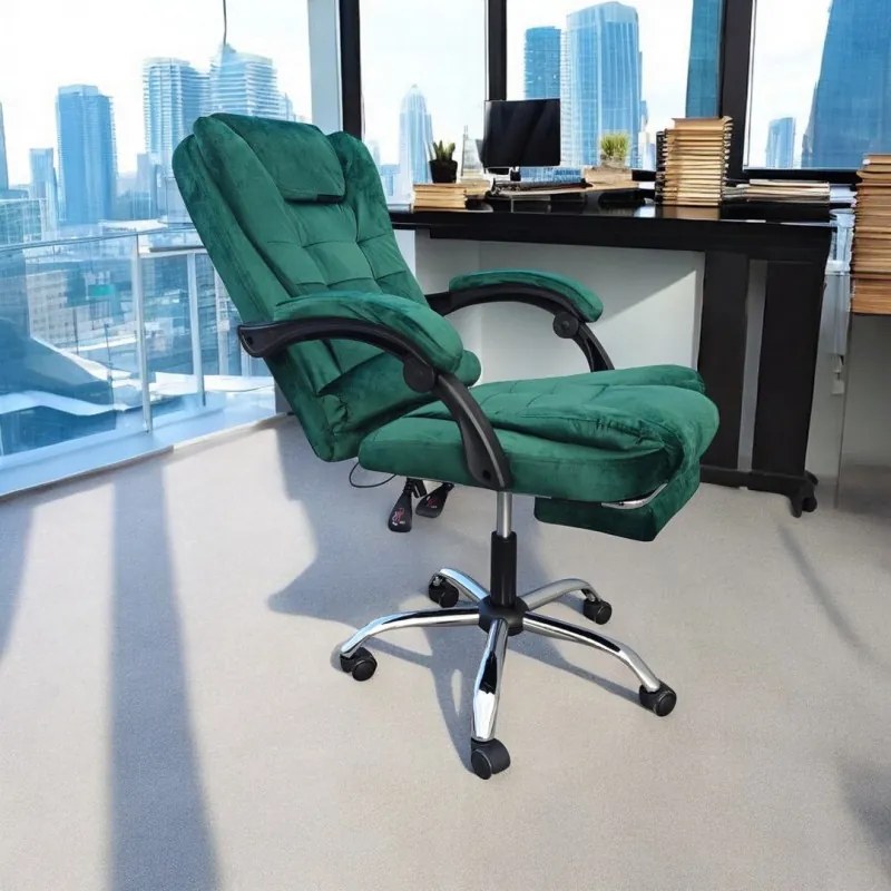 JAKS Scaun de birou reglabil din velur verde BOSS