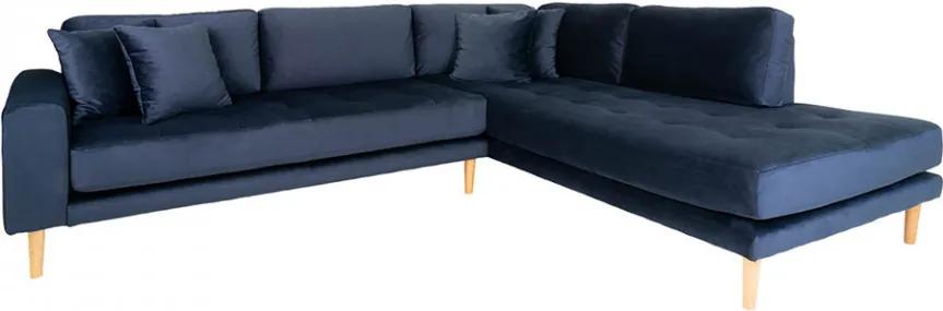 Canapea cu colt albastru inchis din catifea 257 cm Lido Right House Nordic