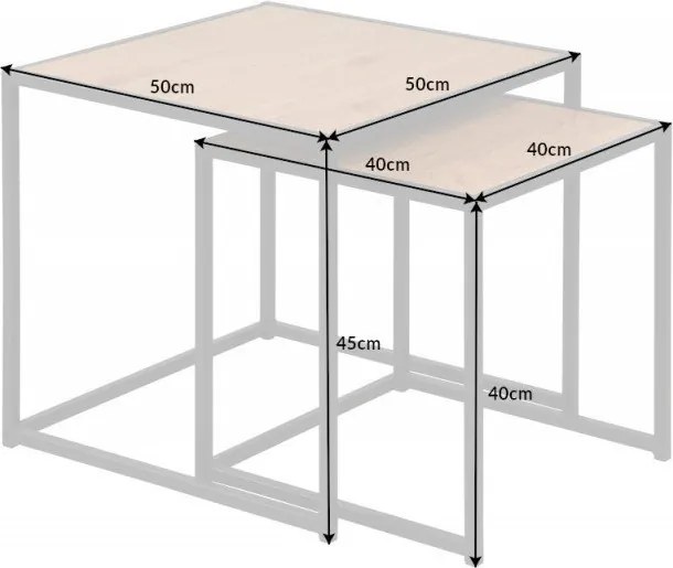 Set de 2 masute design industrial Slim Line 50cm, natur