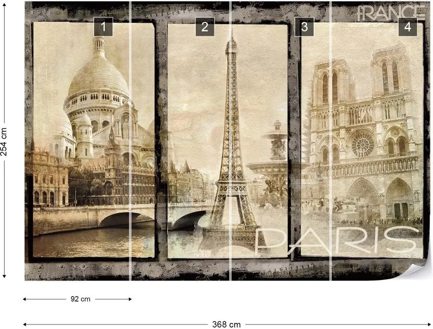 Fototapet GLIX - Vintage Paris Tryptich + adeziv GRATUIT Tapet nețesute  - 368x254 cm