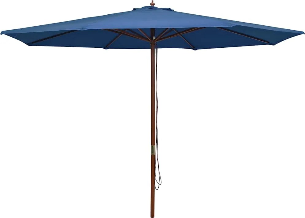 vidaXL Umbrelă de soare de exterior, stâlp din lemn, albastru, 350 cm