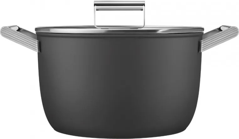 Oala cu capac SMEG CKFC2611BLM, 7,7 l, Ø26 cm, Acoperire cu teflon, Pana la 250°C, Inductie, Negru