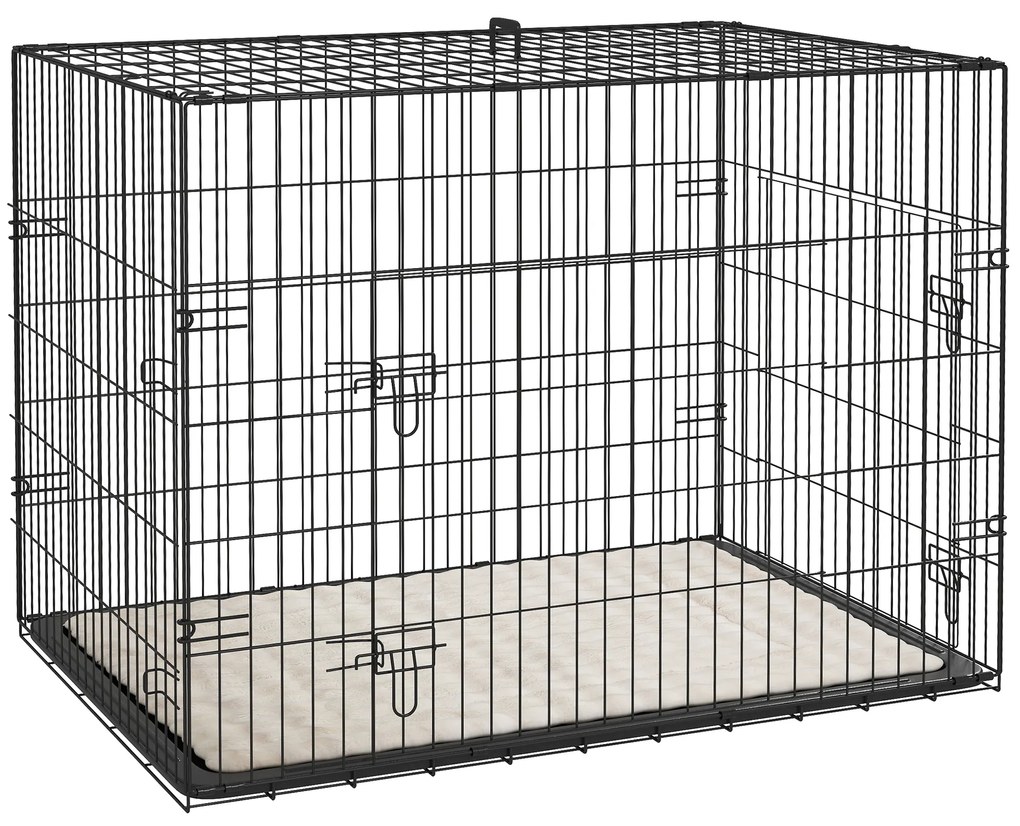 PawHut Cușcă cușcă de transport pliabilă pentru câini cu mânerie, tavă detașabilă, pernă inclusă 91 x 62 x 68 cm negru | Aosom Romania