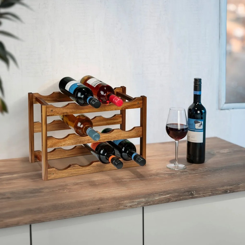 Wenko Suport pentru 12 sticle de vin din lemn de salcâm Fondi, 28 x 21 x 42 cm