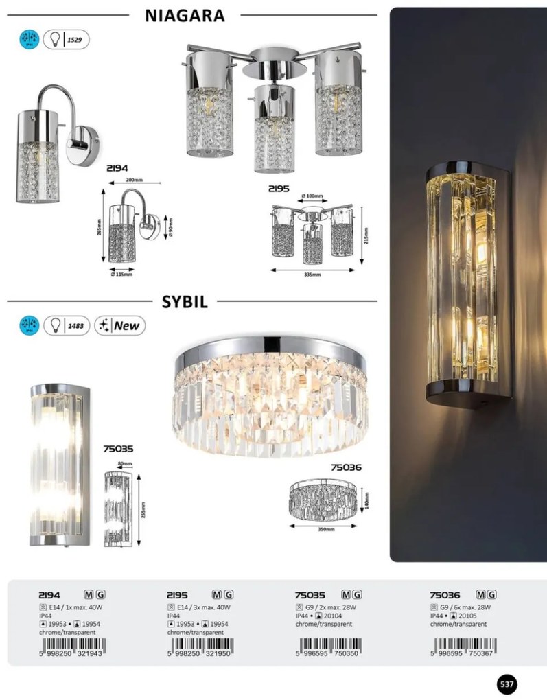 Aplica de perete pentru baie IP44 Sybil